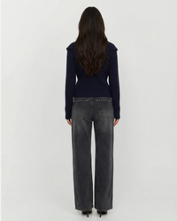 Hattie | Fold-Over Collar Asymmetric Zip Ribbed Knit Crop Top