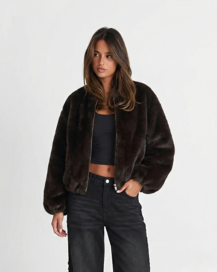 Hope | Brown Faux Fur Bomber Jacket