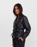 Amber | Cropped Faux Leather Trench Coat