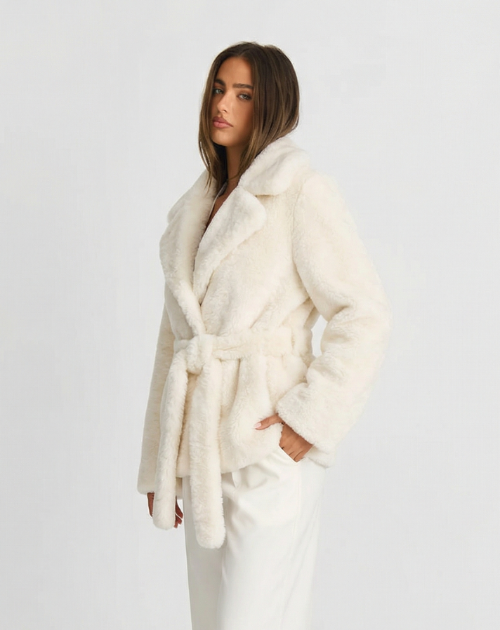 Emmeline | Belted Teddy Fleece Wrap Coat