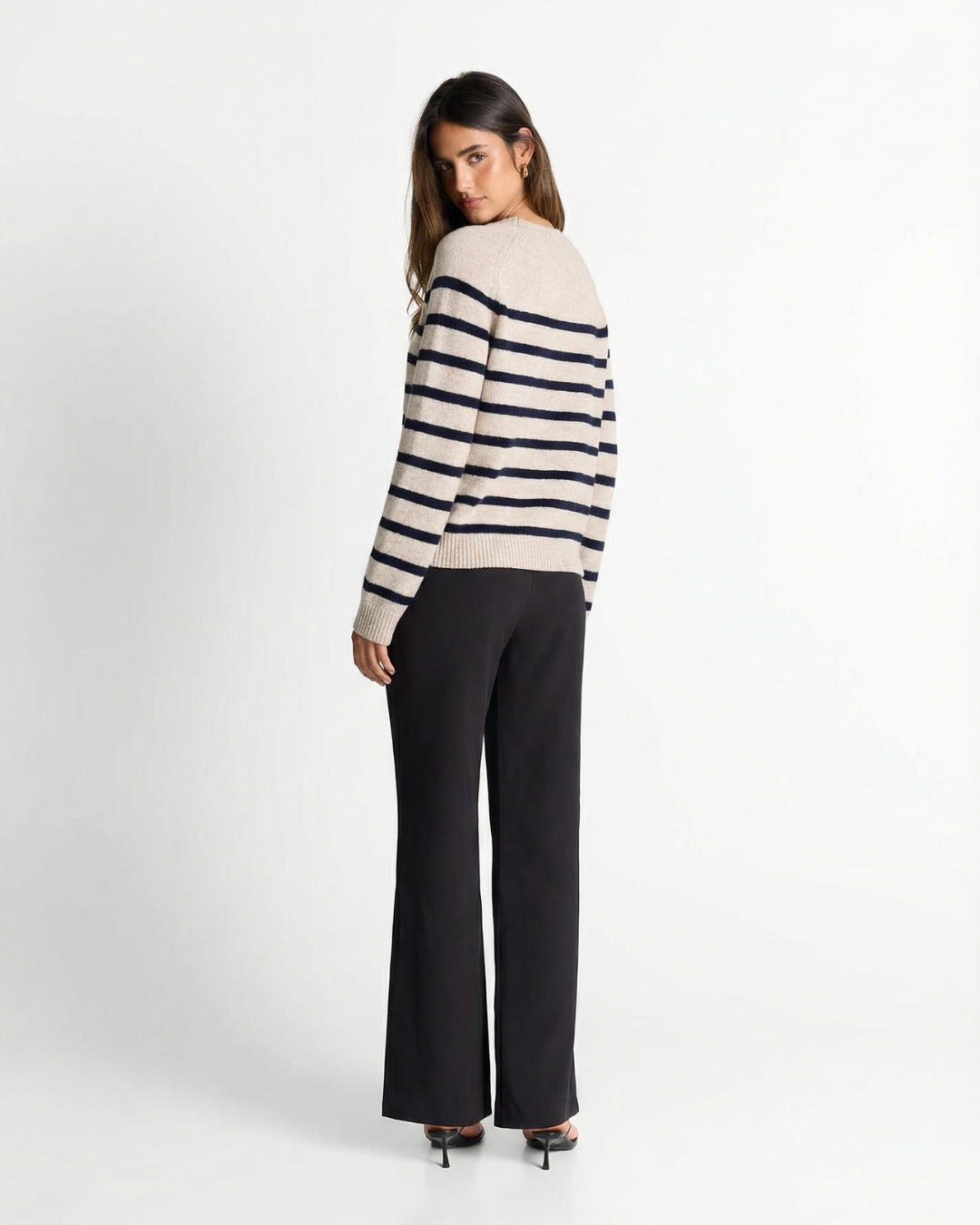 Matilda | Classic Stripe Crew Neck Ribbed Cuff Long Sleeve Relaxed Knit Top