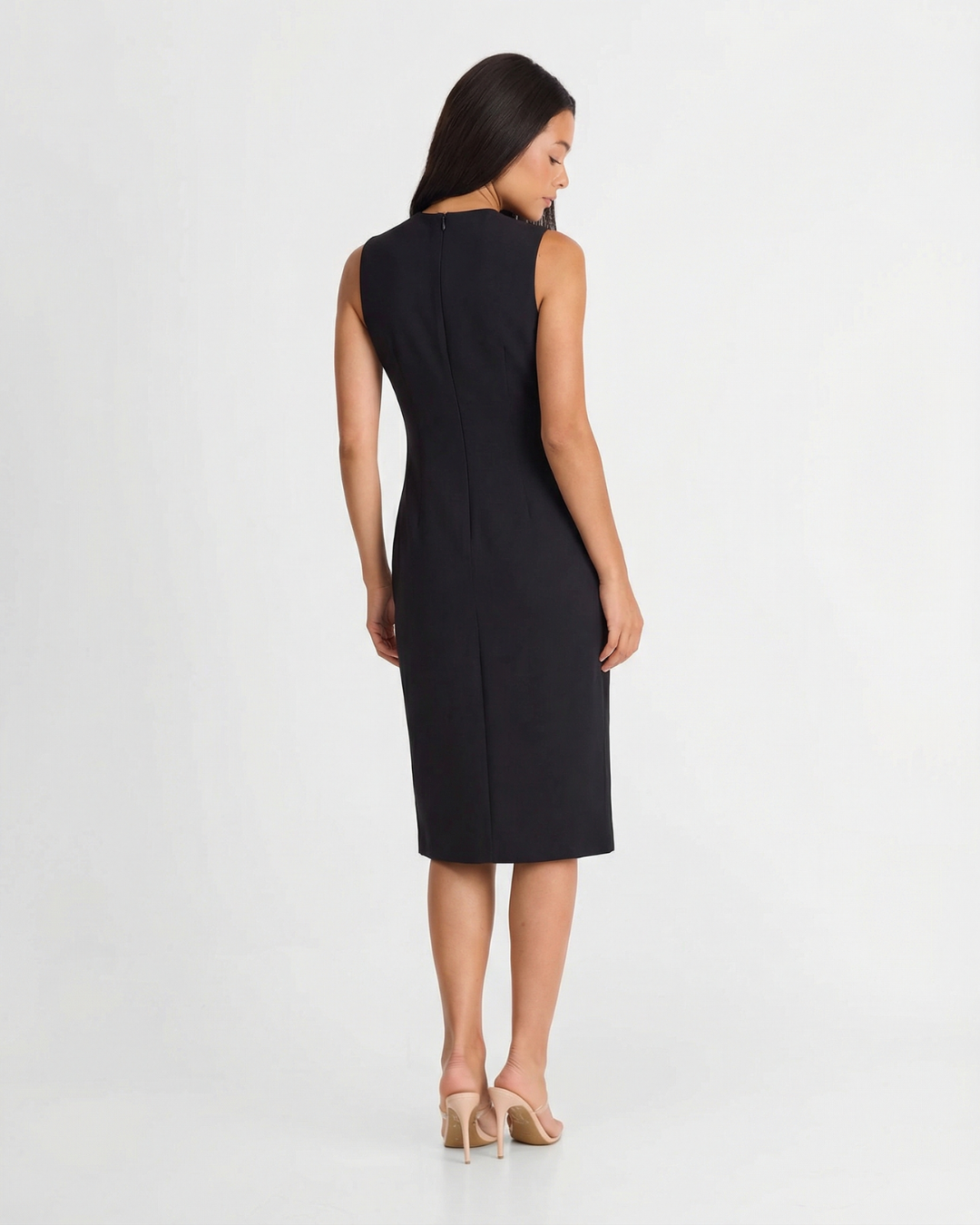 Ottilie | Gold Button Front Belted Patch Pocket Sleeveless Midi Shirt Dress