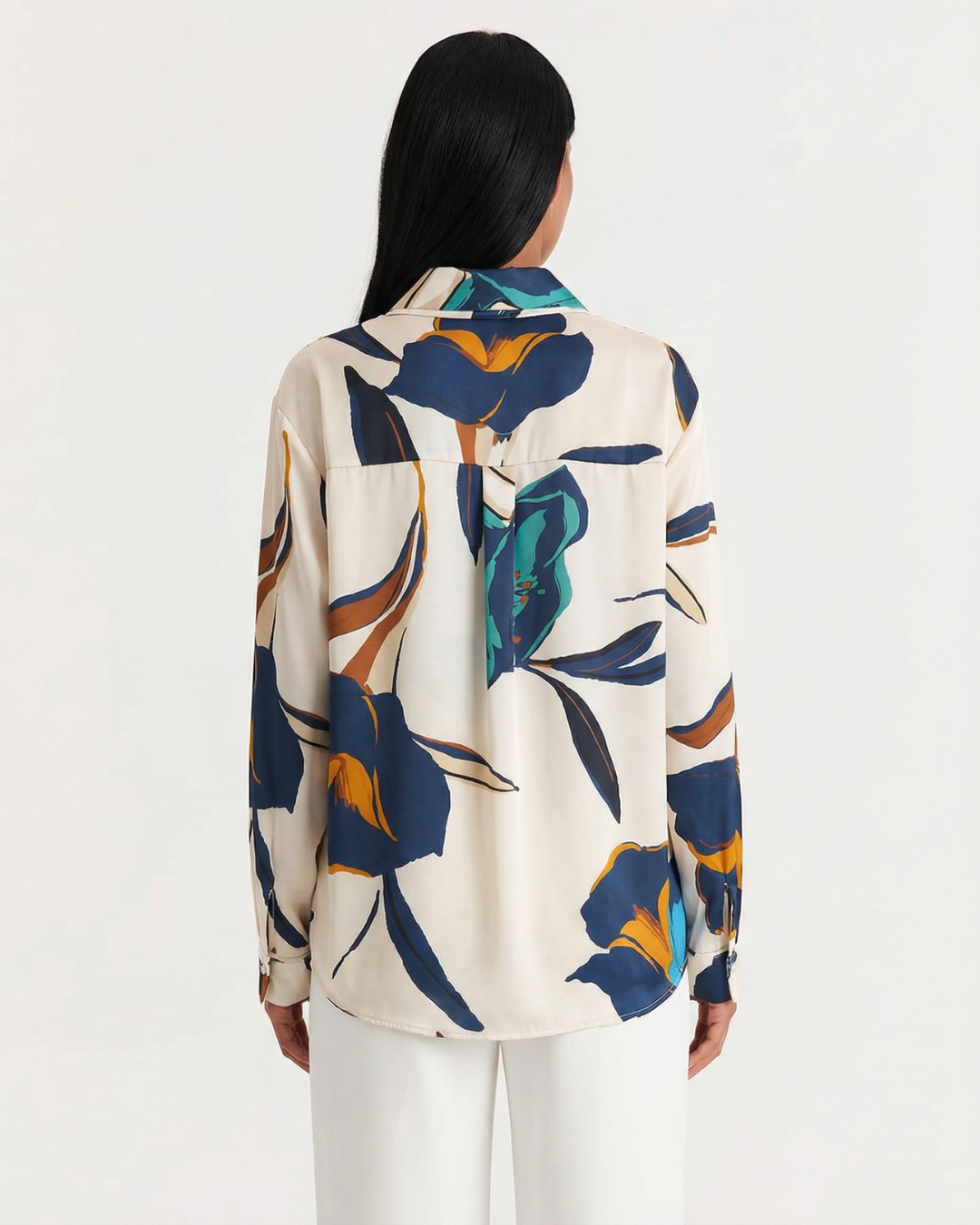 Margot | Printed Button Down Shirt Cream Floral Long Sleeve
