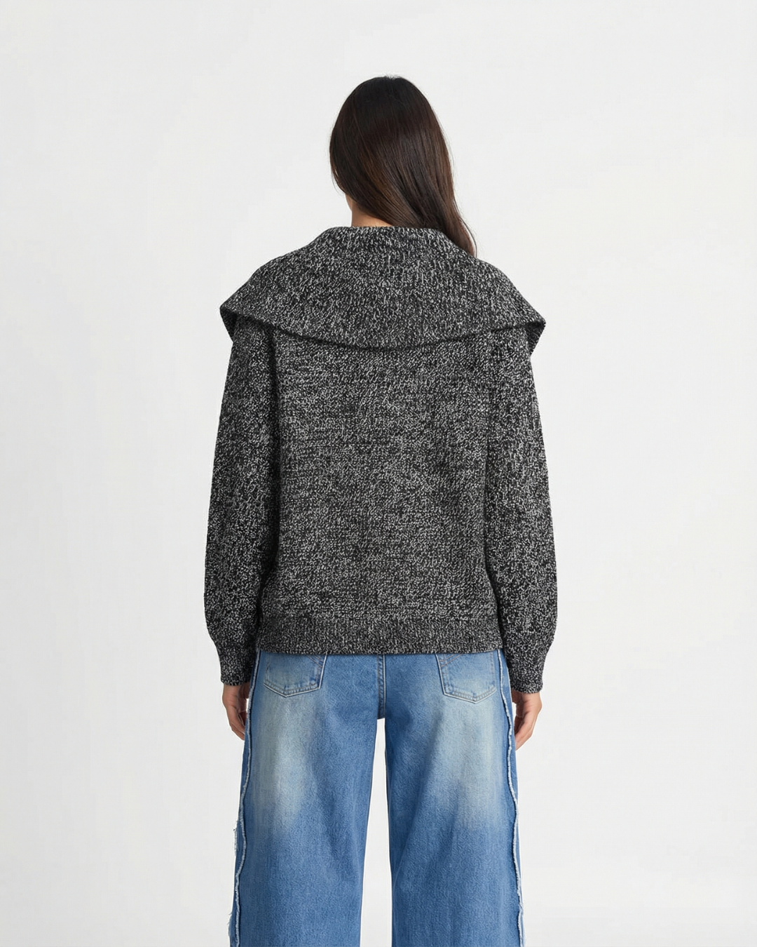 Hannah | Chunky Marled Knit Wide Collar Toggle Button Relaxed Cropped Cardigan