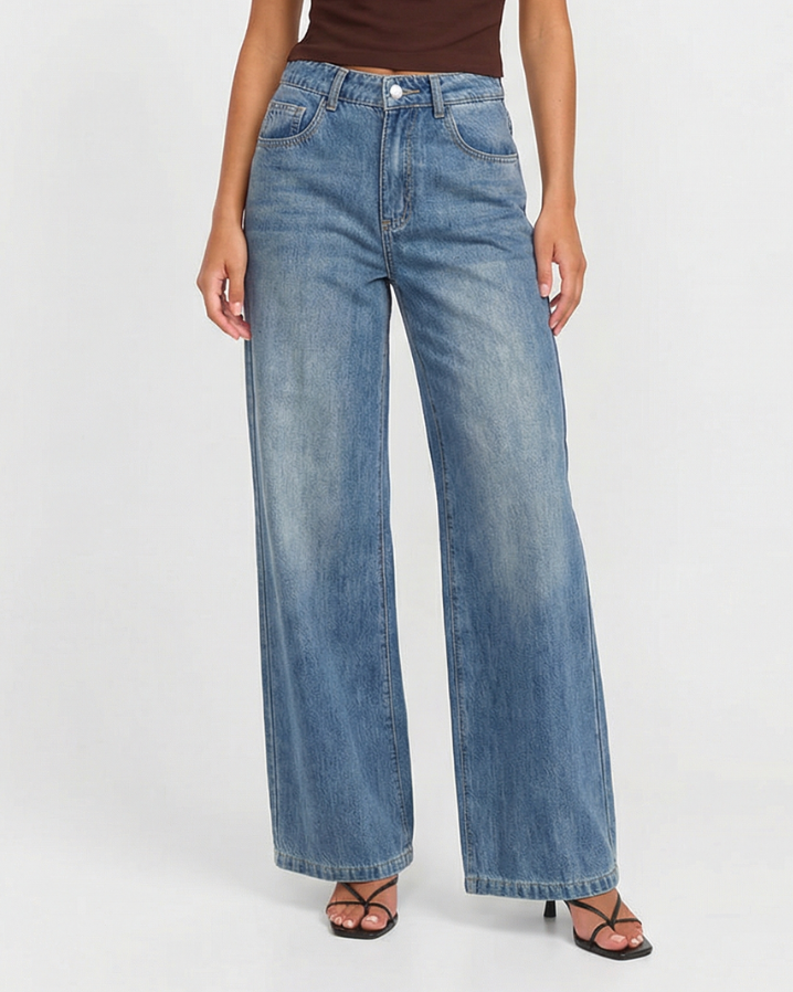 Maren | Wide Leg Jeans Light Blue High Waisted Vintage Faded