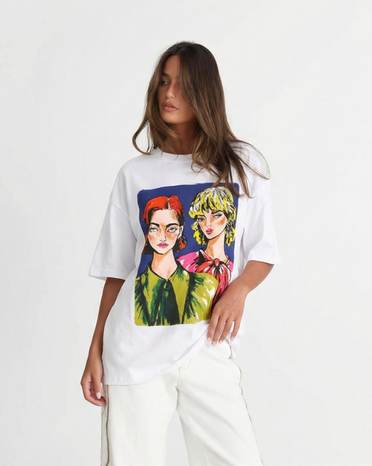 Aria | White Printed T Shirt Graphic