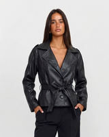 Holly | Cropped Faux Leather Trench Coat