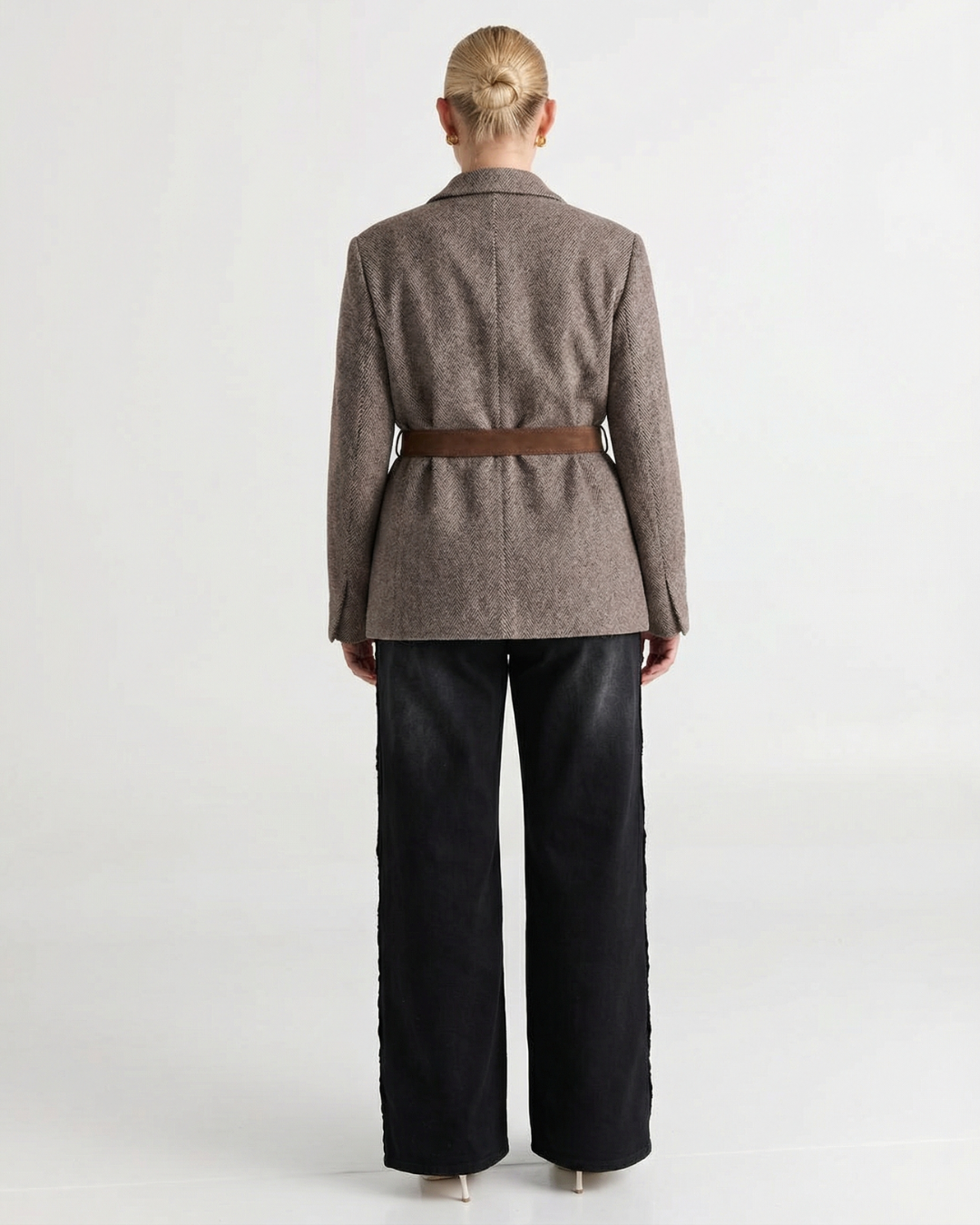 Saffron | Oversized Herringbone Belted Blazer