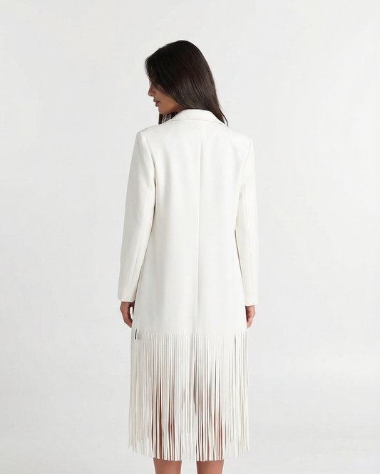 Lexi | Summer Longline Blazer White Fringe