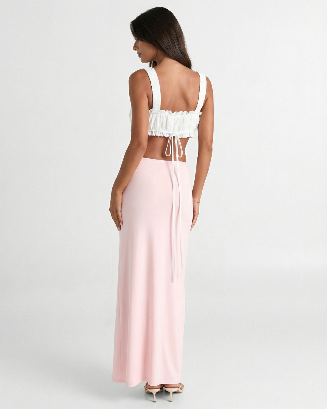 Bethany | Tie Front Lace Trim Cotton Crop Top