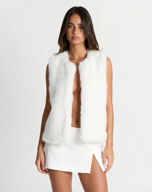 Sia | Fluffy Faux Fur Jacket White Sleeveless