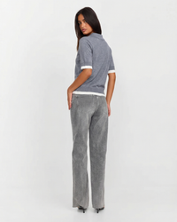 Zoe | Contrast Trim Short Sleeve Polo Knit Top in Grey