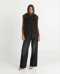 Lila | Brown Shaggy Knit Open-Front Vest