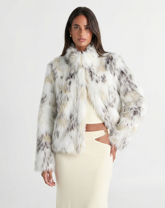 Opal | Patterned Faux Fur Jacket White