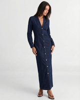 Celeste | Button-Front Fitted Denim Maxi Dress