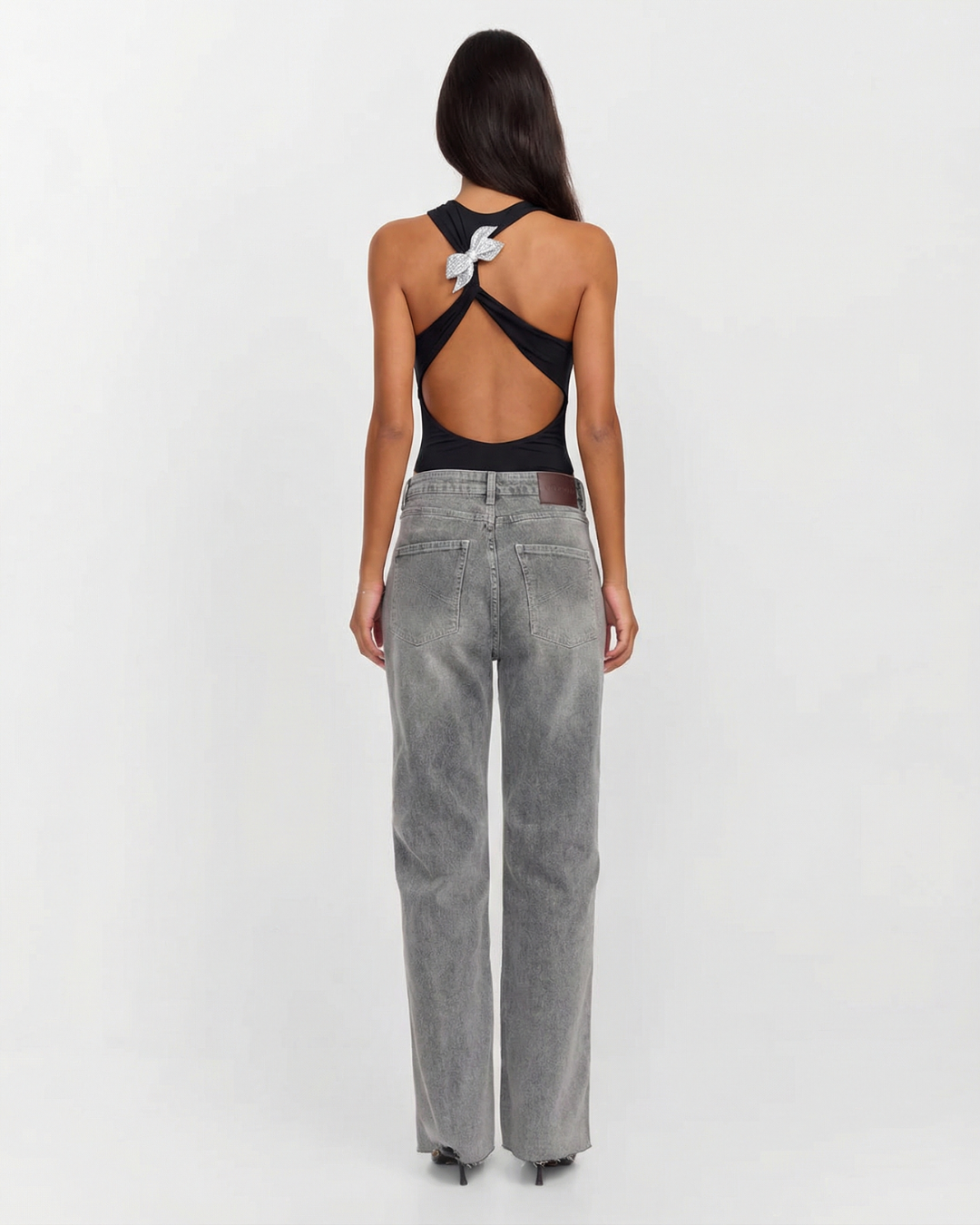 Brianna | High Crew Neck Wide Armhole Sculpting Jersey Tank Top in Black