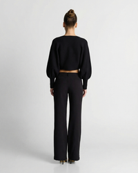 Florence | Wide Boat Neck Dropped Shoulder Voluminous Sleeve Ribbed Cropped Knit Top