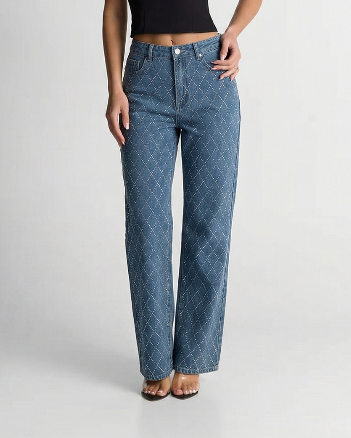 Liv | Wide Leg Jeans Light Blue High Waisted Embellished Straight