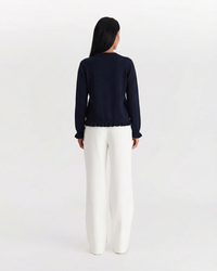Sienna | Ruffle Trim Button Front Crew Neck Ruffled Cuff Cropped Knit Cardigan