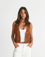 Rosie | Brown Beaded Crochet Vest