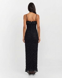 Natalia | Ruffled Bust Spaghetti Strap Full-Body Ruching Bodycon Maxi Dress