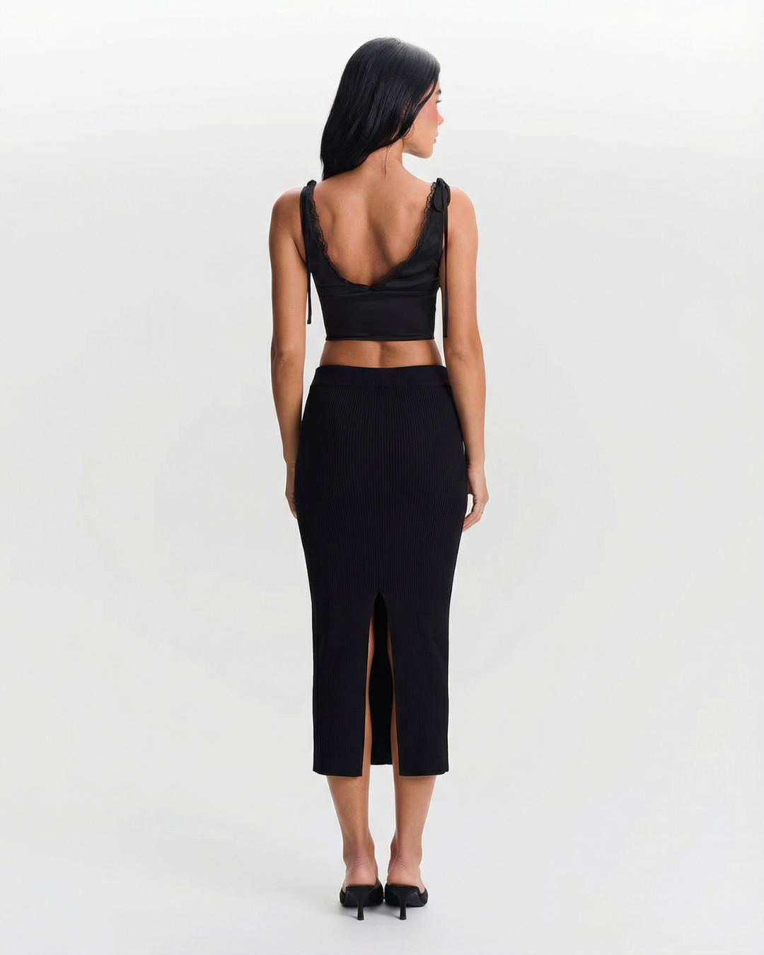 Victoria | Ribbed Knit High-Waisted Bodycon Midi Skirt