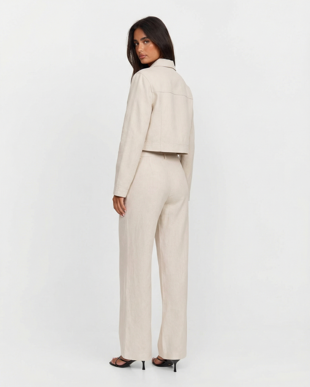 Megan | Linen Cropped Jacket Straight Leg Co-ord Set