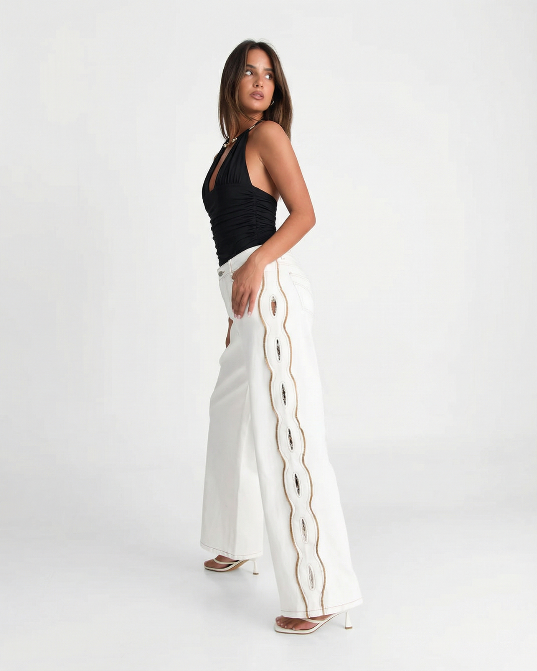 Ivy | Elegant Halter Neck Ruched Bodysuit Black