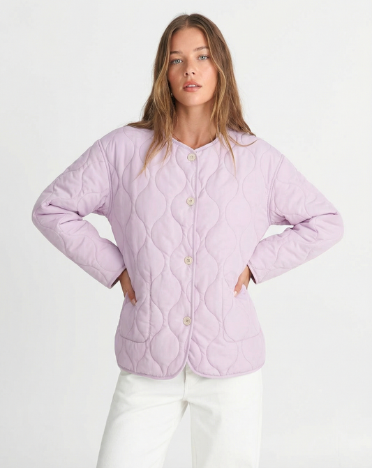Maren | Quilted Jacket Pink Padded Collarless Button Up