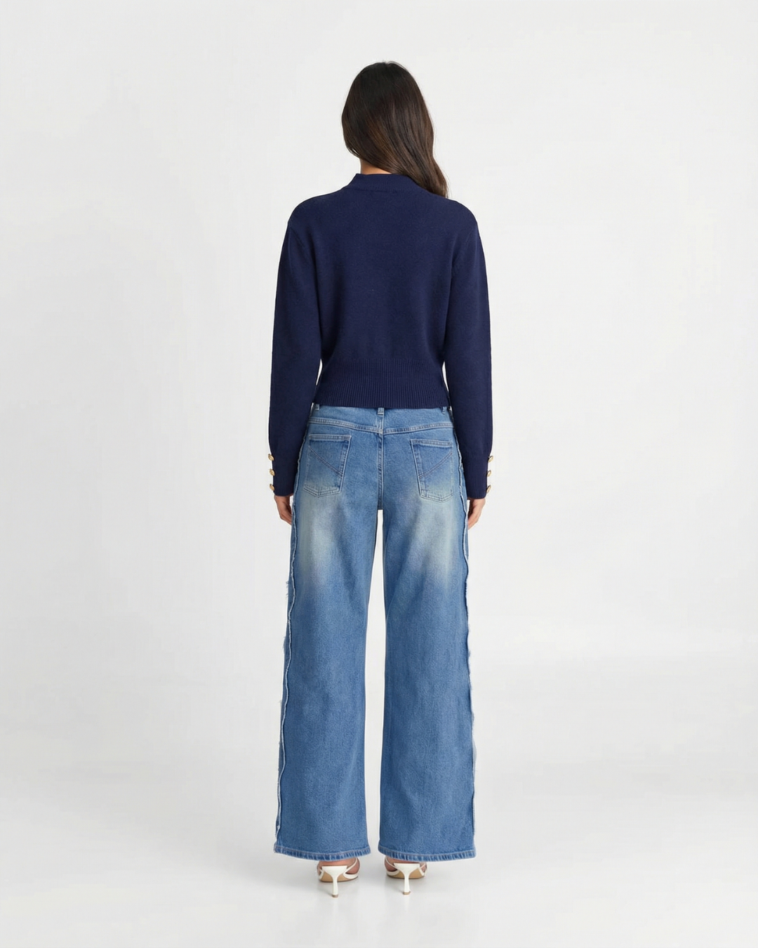 Robyn | Pussy-Bow Gold Button Twin Pocket Cropped Knit Top