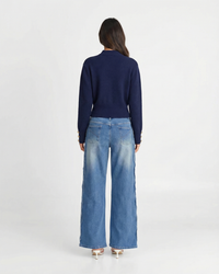 Robyn | Pussy-Bow Gold Button Twin Pocket Cropped Knit Top