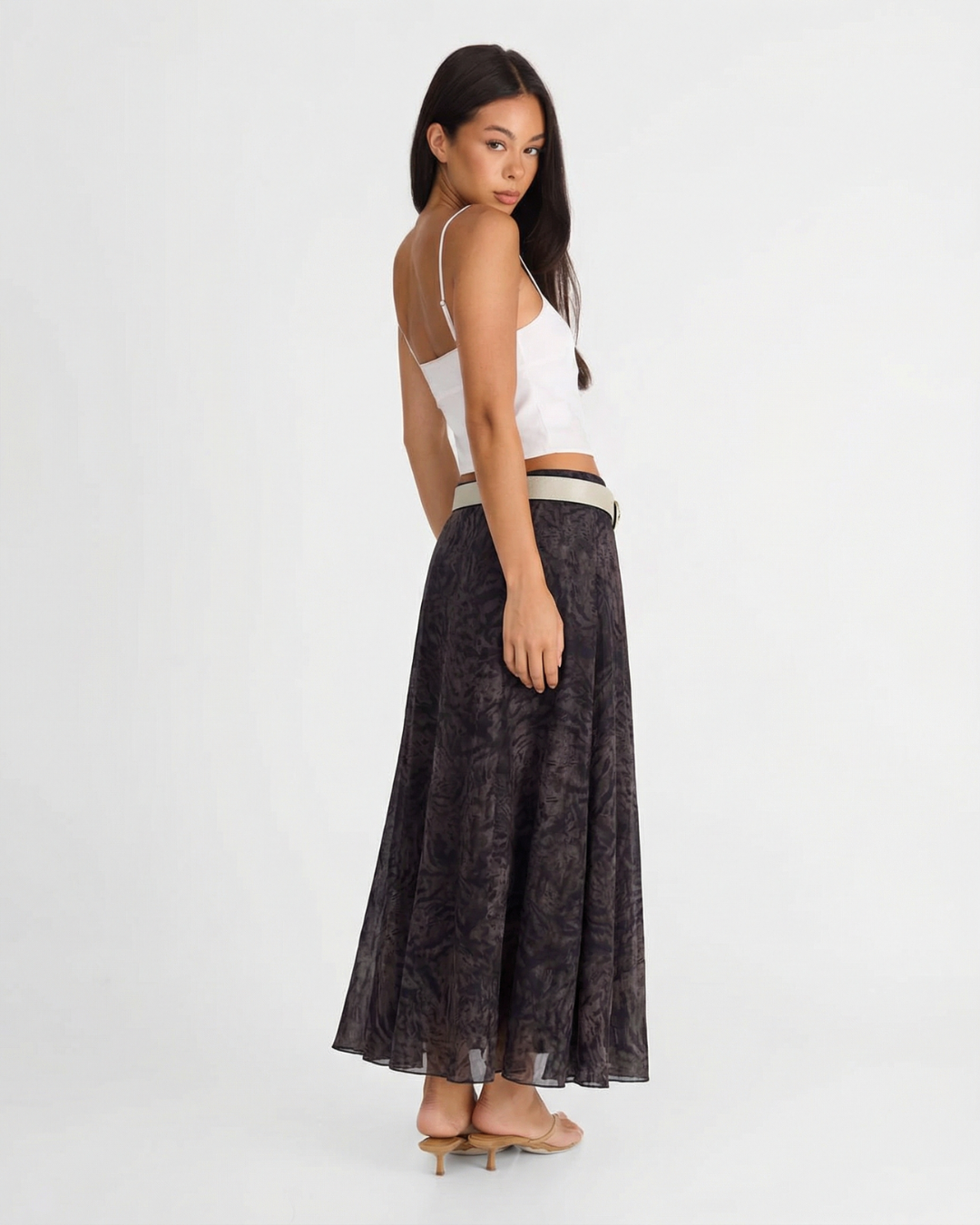 Rosie | Pleated Abstract Print Chiffon Midi Skirt