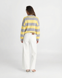 Amber | Striped Polo Knit Top in Red & Yellow