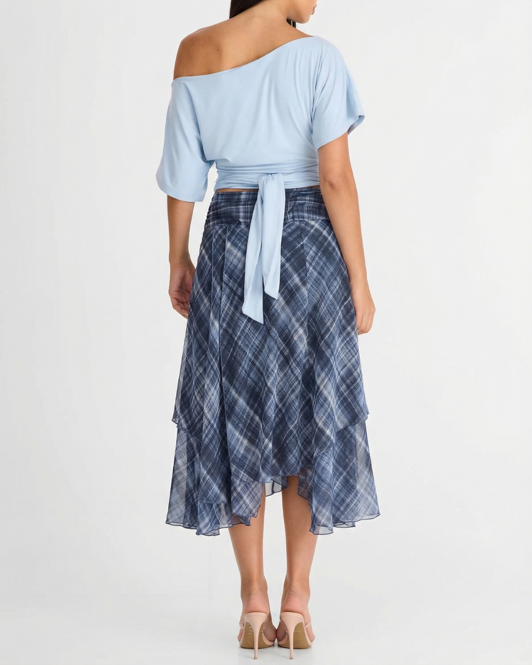 Mila | Plaid Chiffon Asymmetric Midi Skirt