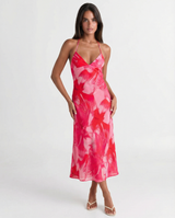 Ayla | Floral Print V-Neck Chiffon Midi Dress