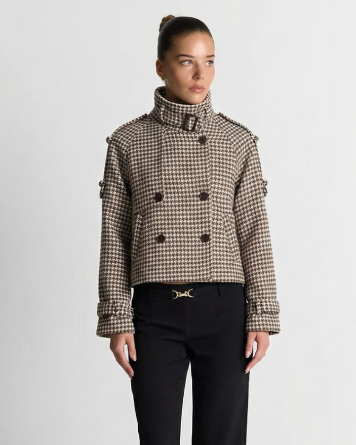 Clara | Houndstooth Cropped Trench Coat