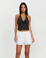 Clara | Eyelet Embroidery Scallop Hem Linen Shorts