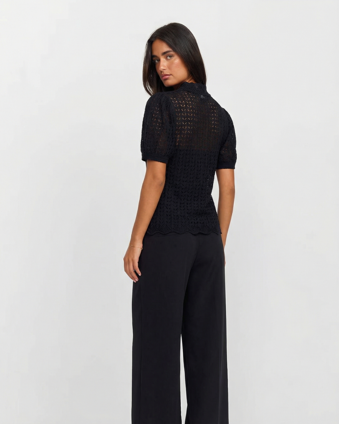 Sophie | Puff Sleeve Crochet Polo Top