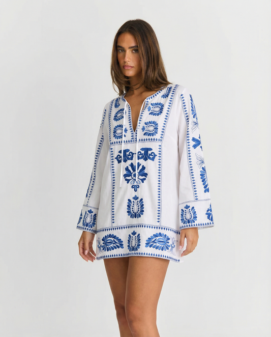 Odette | Summer Embroidered Mini Dress White