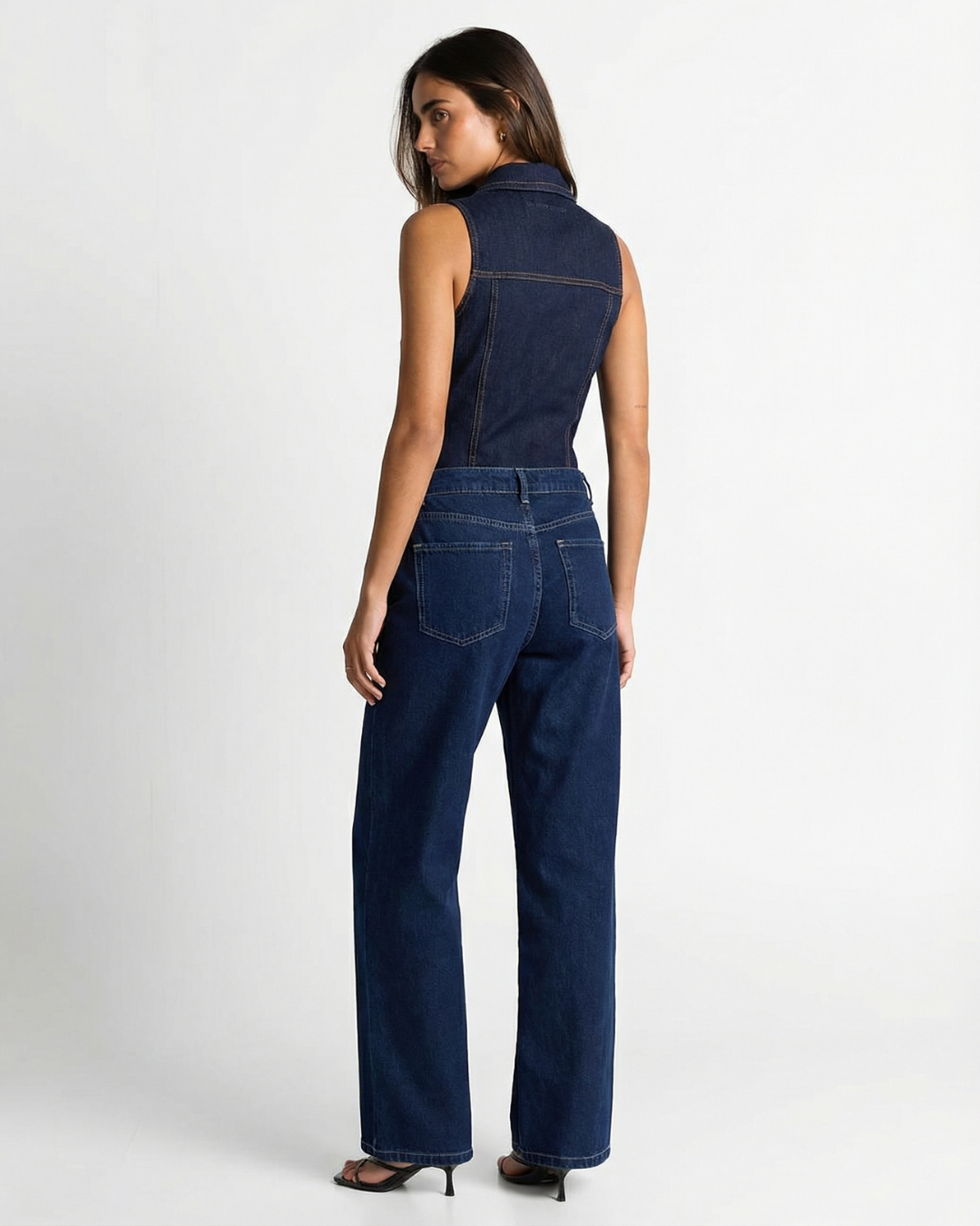 Orla | Denim Jumpsuit Dark Blue Sleeveless Button Front