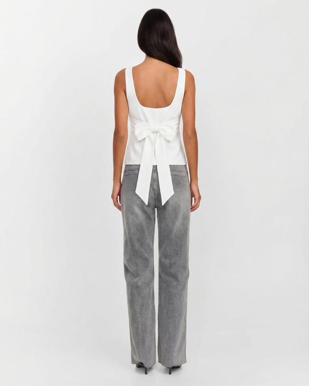 Rue | Square Neck Top White Sleeveless Fitted Vest Tank