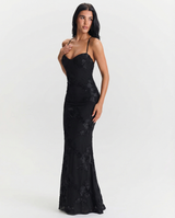 Esther | Floral Appliqué Mesh Bodycon Maxi Dress