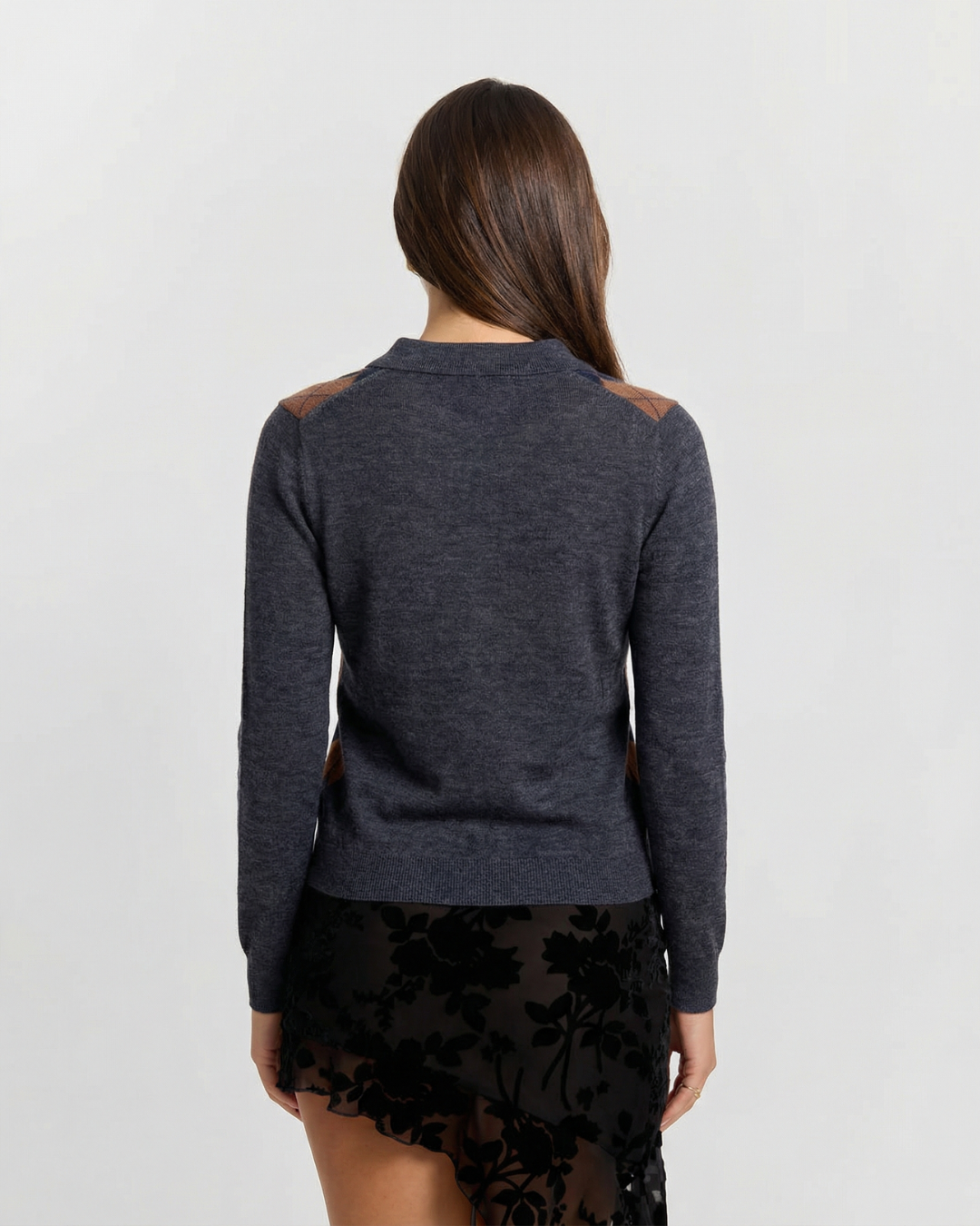 Aria | Argyle Cropped Knit Polo Top