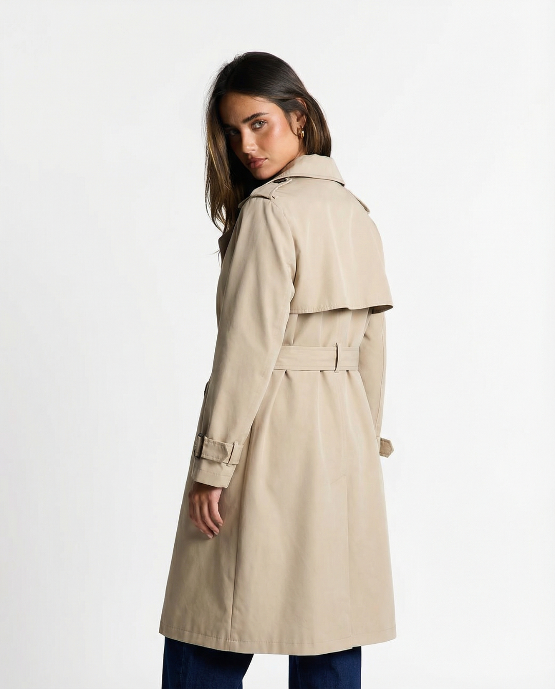 Thea | Belted Trench Coat Cream Long Double Breasted