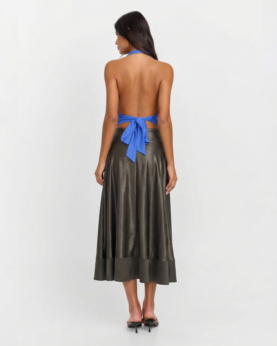 Hannah | Satin Tiered A-Line Midi Skirt