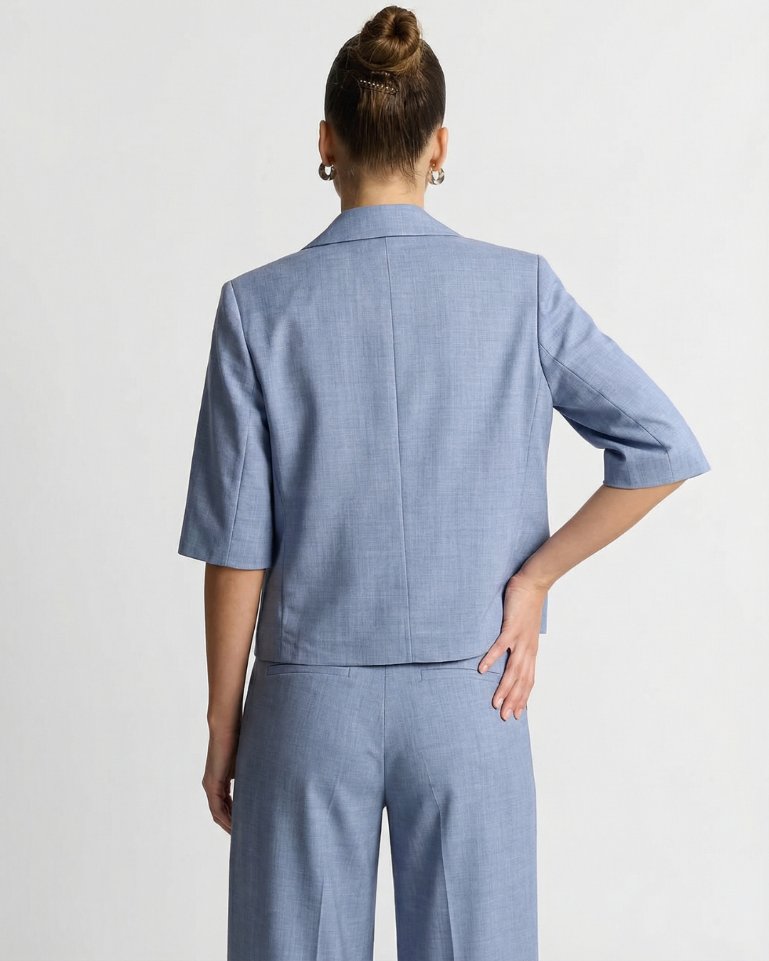 Una | Cropped Short-Sleeve Blazer and Wide Leg Trouser Set