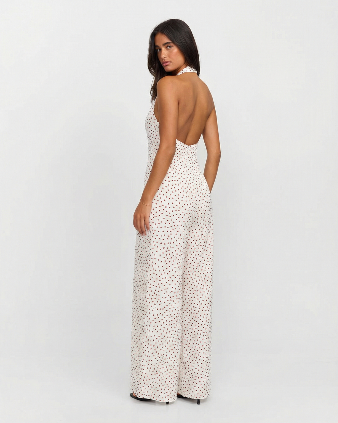 Ines | Halter Neck Jumpsuit Cream Polka Dot Wide Leg