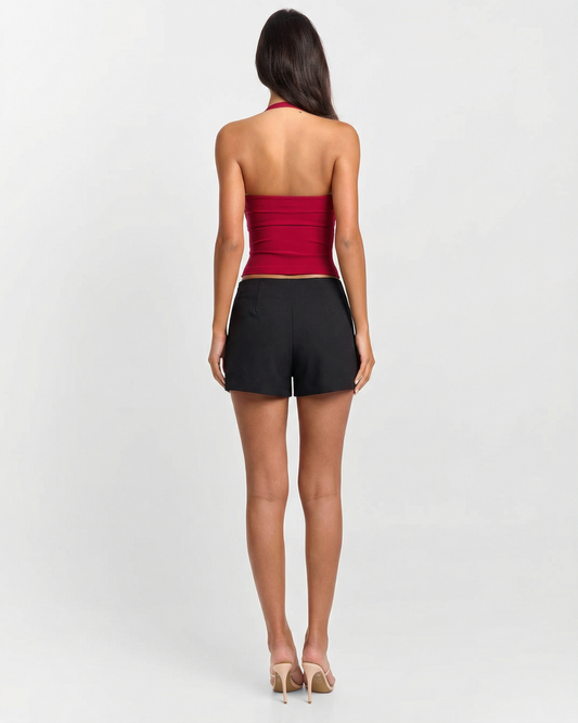 Mira | Black Tailored Shorts Ruffle Detail High Waisted Fitted