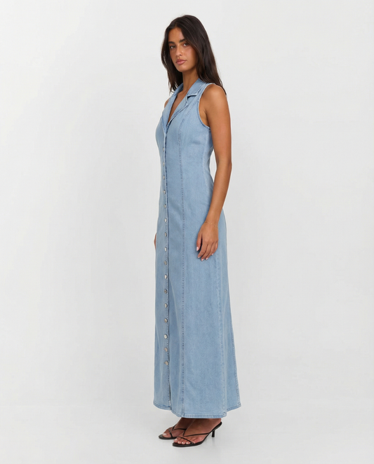 Liv | Casual Denim Maxi Dress Light Blue