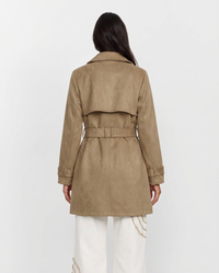Aria | Cropped Faux Suede Trench Coat